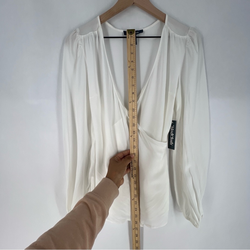 Modcloth Ivory Draped Blouse Long Sleeve Wrap Blouse NWT Size S - Picture 14 of 15
